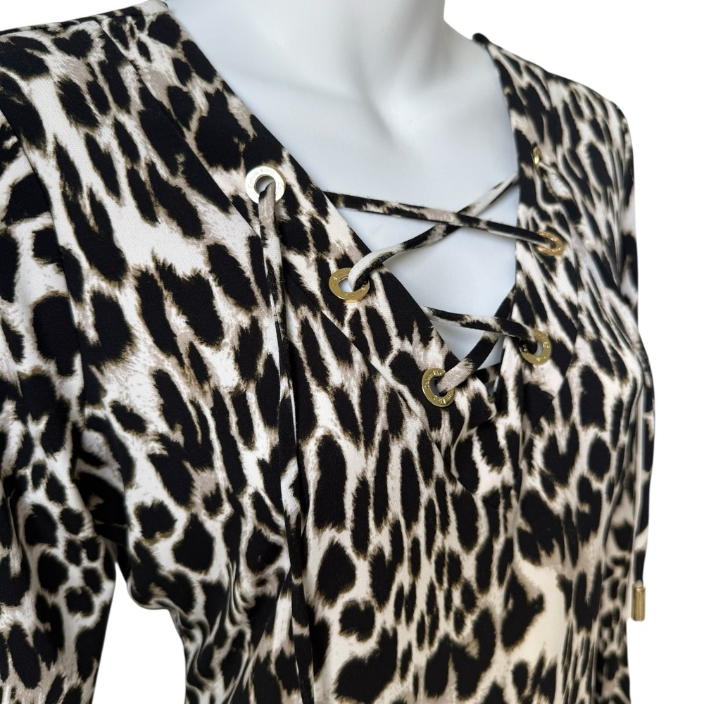 Calvin Klein Womens‎ Leopard Dress Sz 6 Mob Wife Italian Glam Animal Print Money - Picture 7 of 16